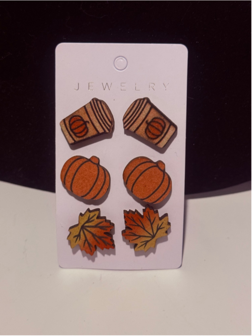 NEW 3-Pair Fall Wooden Stud Earring Set Pumpkin Coffee Leaf